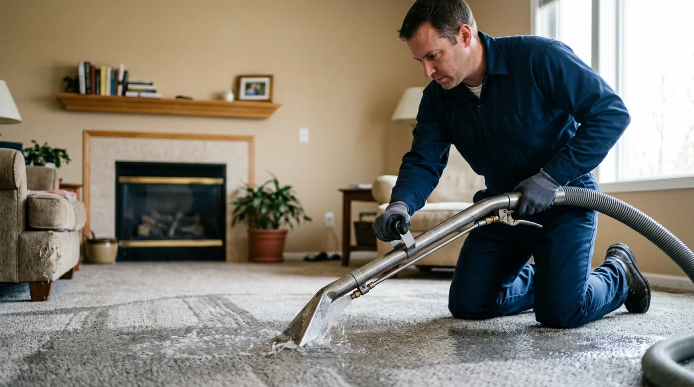 Water damage restoration technician working near Hanlontown, IA